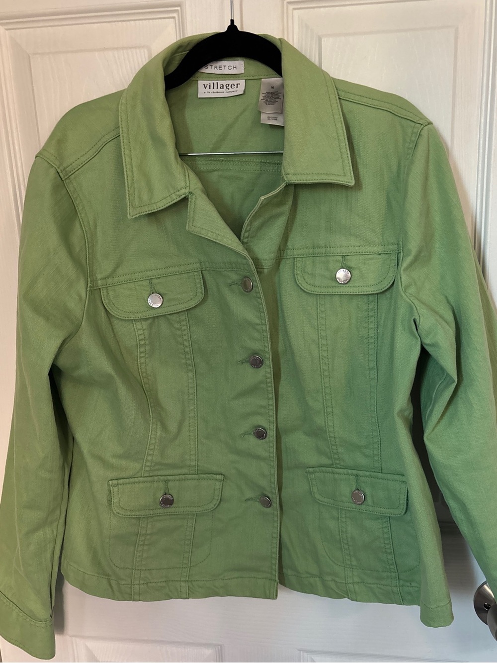 Villager by Liz Claiborne Bright Green Denim Cotton Blend Button Down Jacket